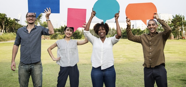 Diverse people with speech bubbles